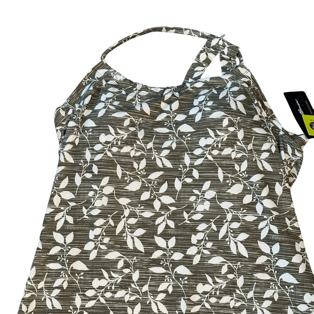 Eddie Bauer Sun Dress Olive Green White Leaf Print UPF 50 M Women NWT - Picture 2 of 10